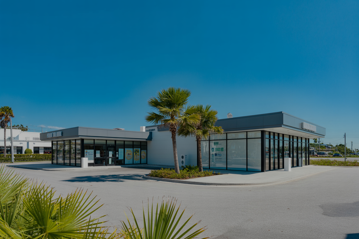 Florida freestanding single-tenant retail net-lease commercial property with palm trees